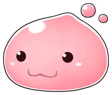 A Poring from Ragnarok Online, a round pink gelatinous creature with a happy face